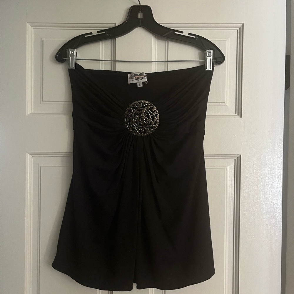 Black and metal Jagger strapless top